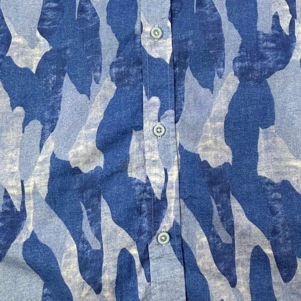 Luciano Visconti Mens‎ Shirt Large Blue Camouflage Pattern Short Sleeve - Picture 4 of 16